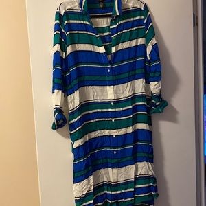 Blue green and white striped dress